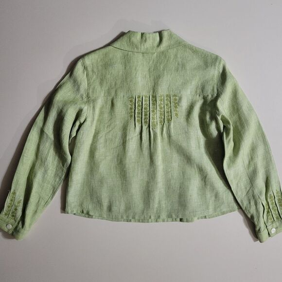 J. Jill Women's Celery Green Embroidered Linen Jacket - Picture 14 of 16